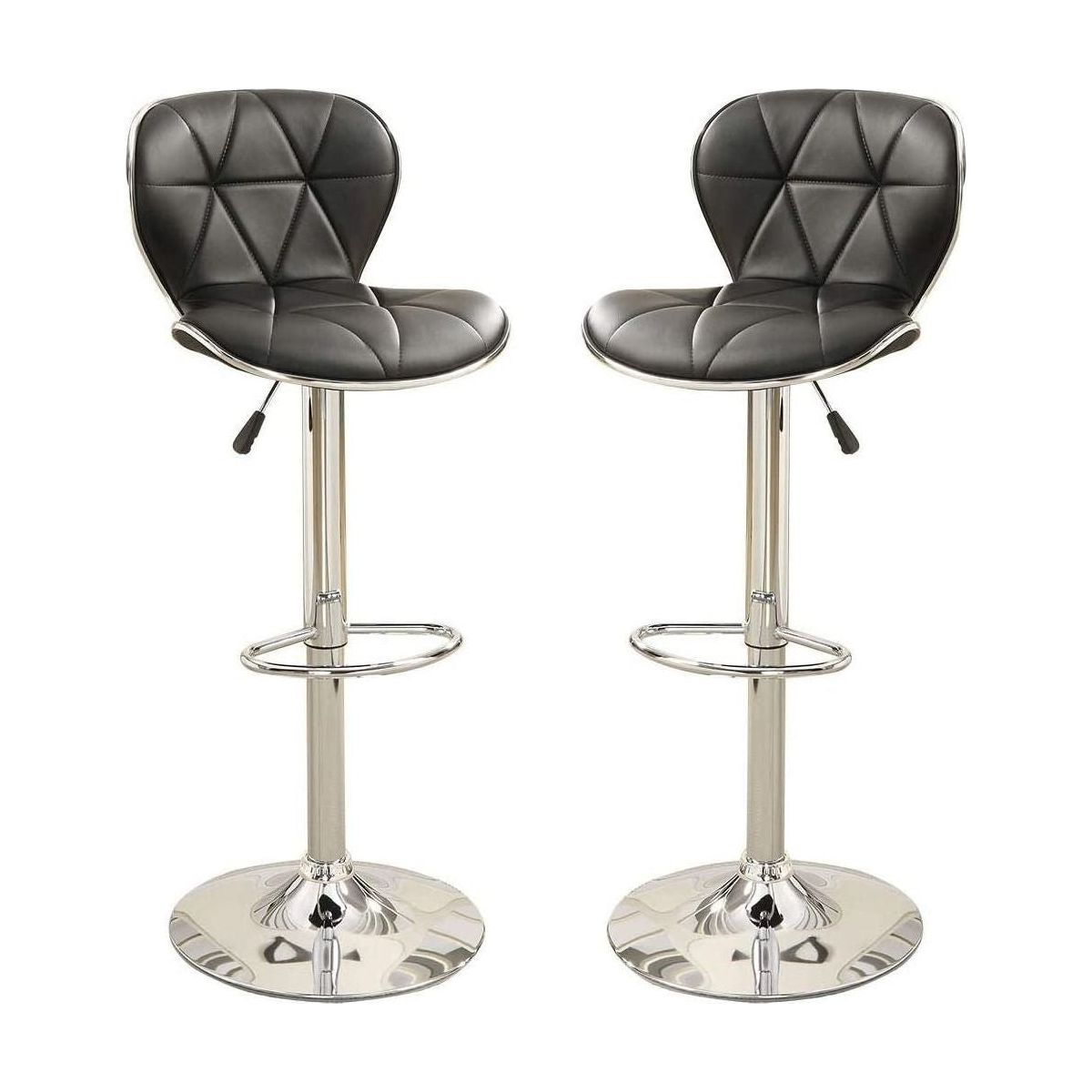 Black Faux Leather Stool Counter Height Chairs Set of 2 Adjustable Height Kitchen Island Stools Gas Lift Chrome Base.