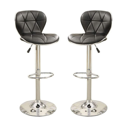 Black Faux Leather Stool Counter Height Chairs Set of 2 Adjustable Height Kitchen Island Stools Gas Lift Chrome Base.