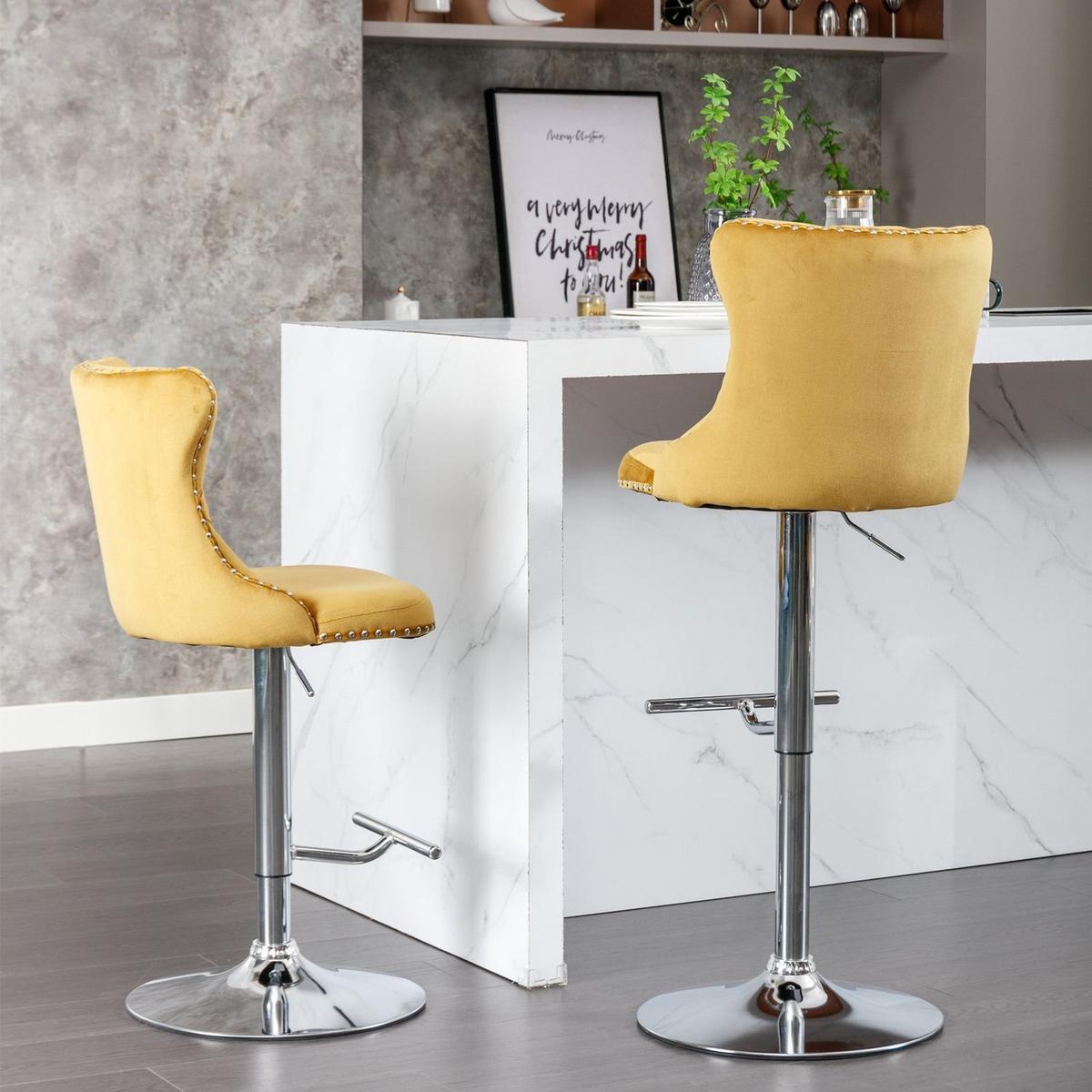 Swivel Velvet Barstools Adjustable Seat Height from 25-33 Inch - Streamdale Furniture