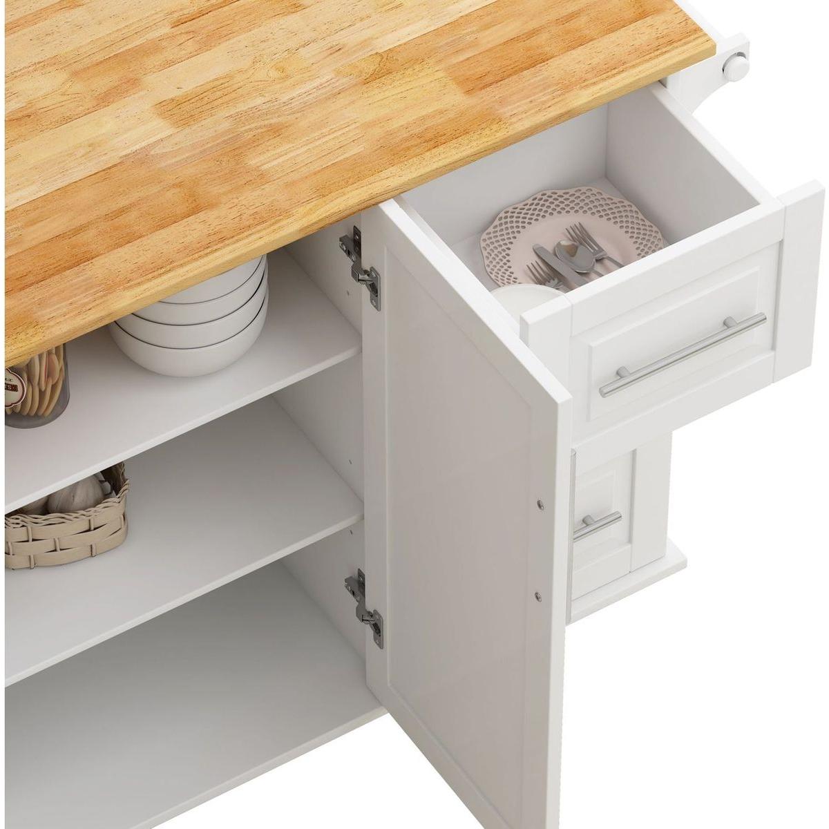 Kitchen Island Cart with 2 Door Cabinet and Three Drawers, 43.31 Inch Width with Spice Rack, Towel Rack (White)