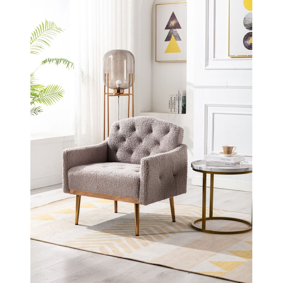 Accent Chair, leisure single sofa with Rose Golden feet