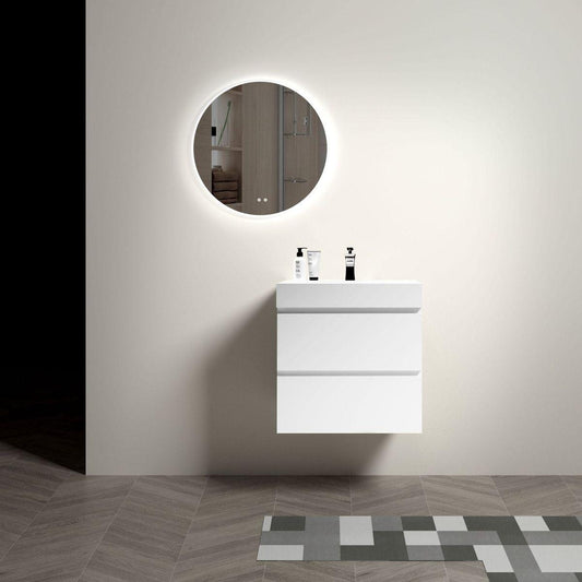 201 Alice 24" White Bathroom Vanity with Sink, Large Storage Wall Mounted Floating Bathroom Vanity for Modern Bathroom, One-Piece Sink Basin without Drain and Faucet