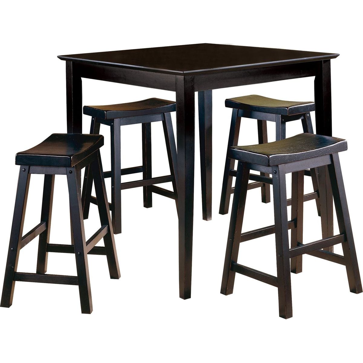 Black Finish 24-inch Counter Height Stools Set of 2pc Saddle Seat Solid Wood Casual Dining Home Furniture