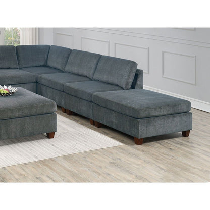 Living Room Furniture Grey Chenille Modular Sectional 8pc Set Large Corner L-Sectional Modern Couch 2x Corner Wedge 4x Armless Chairs and 2x Ottomans Plywood