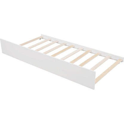 Twin Size House Bed Wood Bed with Twin Size Trundle (White)