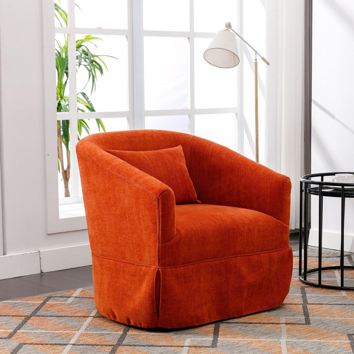 degree Swivel Accent Armchair Linen Blend Orange