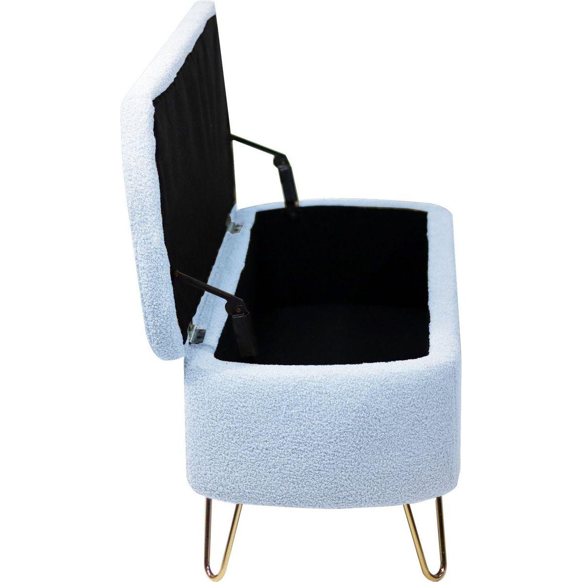 Blue Storage Ottoman Bench for End of Bed Gold Legs, Modern Grey Faux Fur Entryway Bench Upholstered Padded with Storage for Living Room Bedroom