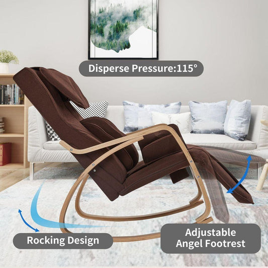 Full massage function-Air pressure-Comfortable Relax Rocking Chair, Lounge Chair Relax Chair with Cotton Fabric Cushion Brown