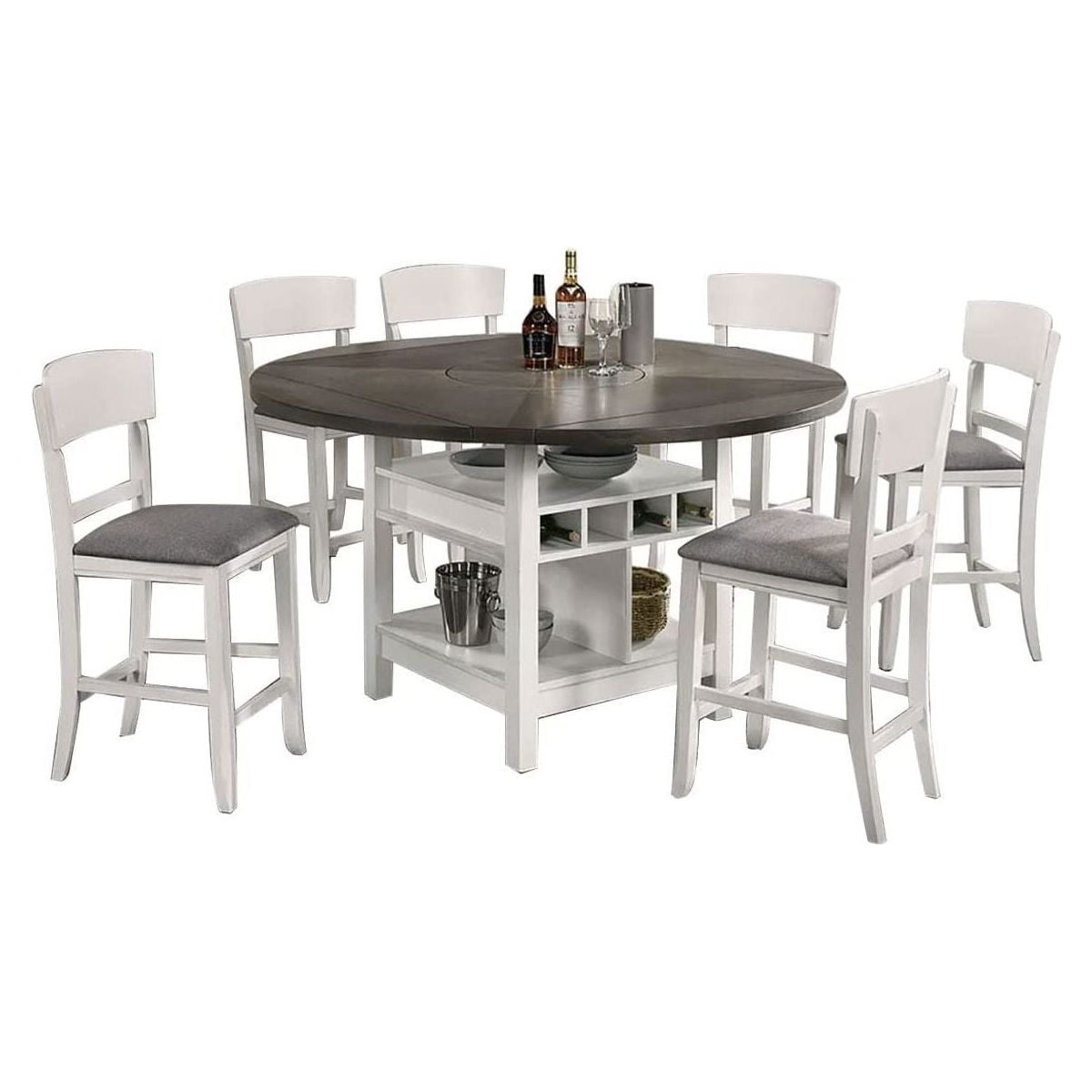 Contemporary Dining Room Counter Height Chairs Set of 2 Chairs only White Solid wood Gray Padded Fabric Seat