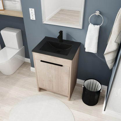 24 Inch Freestanding Bathroom Vanity with Black Ceramic Sink & 2 Soft-Close Cabinet Doors (BLO-G-BL9060BK),W1286S