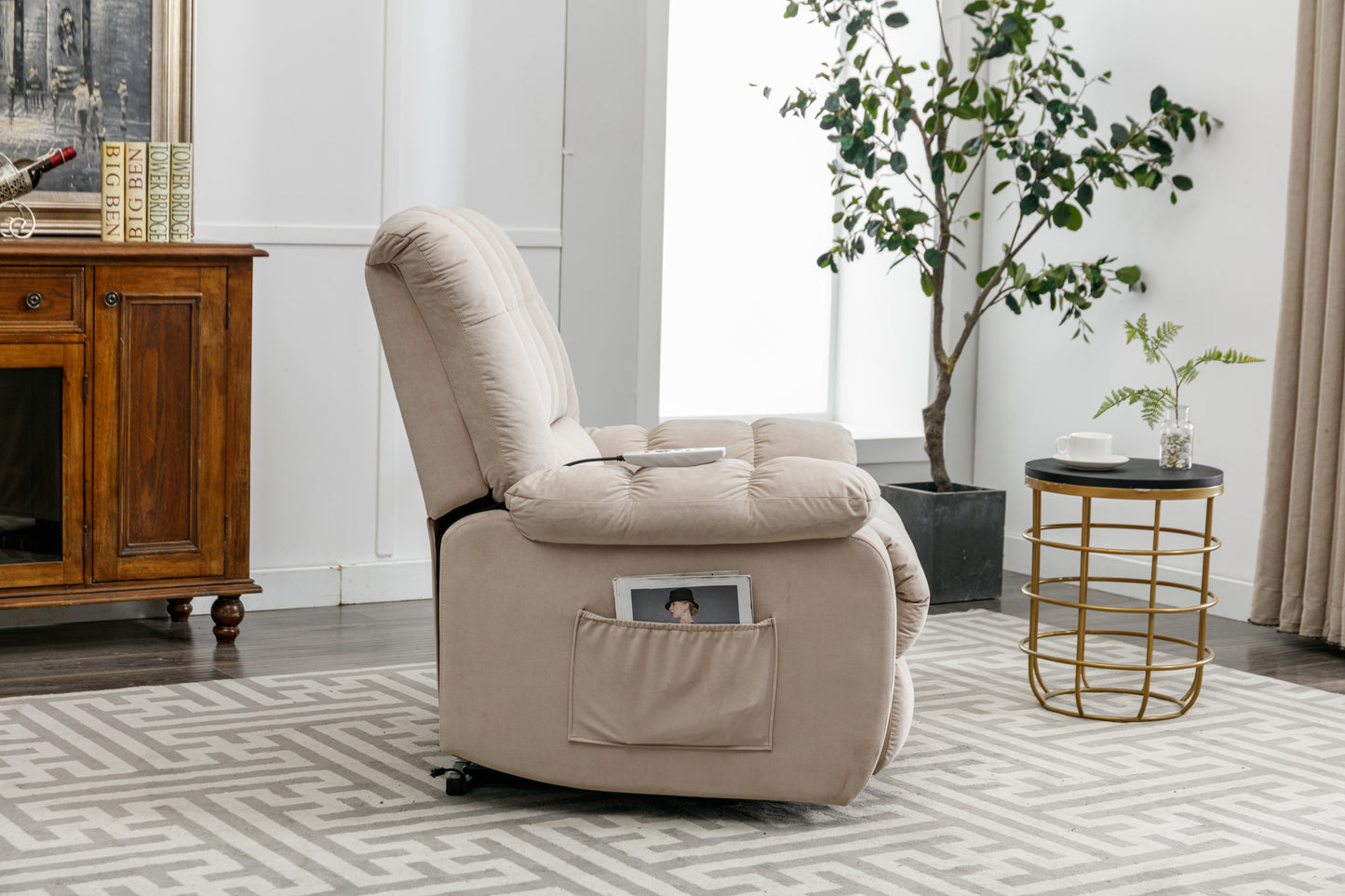 Massage Recliner Chair Electric Power Lift Recliner Chairs with Heat, Vibration, Side Pocket for Living Room Bedroom, Beige