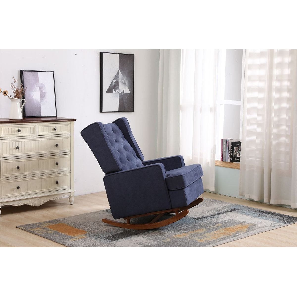 living room Comfortable rocking chair accent chair Navy fabric