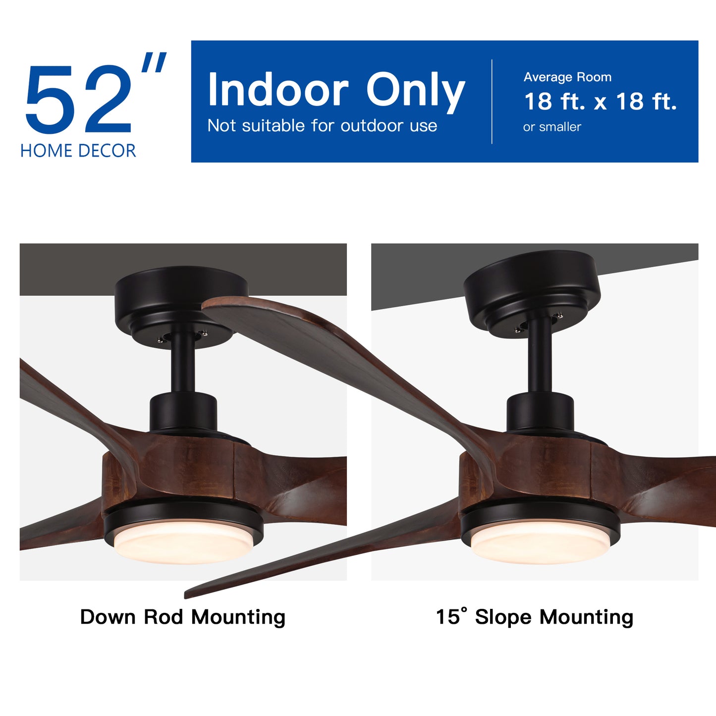 52 in. Integrated LED Indoor Brown Wood Ceiling Fan with Light Kit and Remote Control