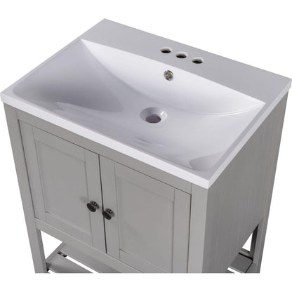 24" Grey Modern Sleek Bathroom Vanity Elegant Ceramic Sink with Solid Wood Frame Open Style Shelf