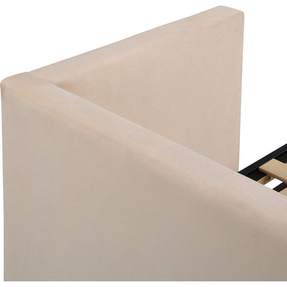 Twin Size Upholstered daybed with Extendable Trundle, Beige - Streamdale Furniture