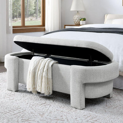Linen Fabric Upholstered Bench with Large Storage Space for the Living Room, Entryway and Bedroom, White,(51.5"x20.5"x17") - Streamdale Furniture
