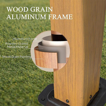 12x16ft Hardtop Gazebo, Permanent Outdoor Gazebo with Polycarbonate Double Roof, Aluminum Gazebo Pavilion with Curtain and Net for Garden, Patio, Lawns, Deck, Backyard (Wood-Looking)