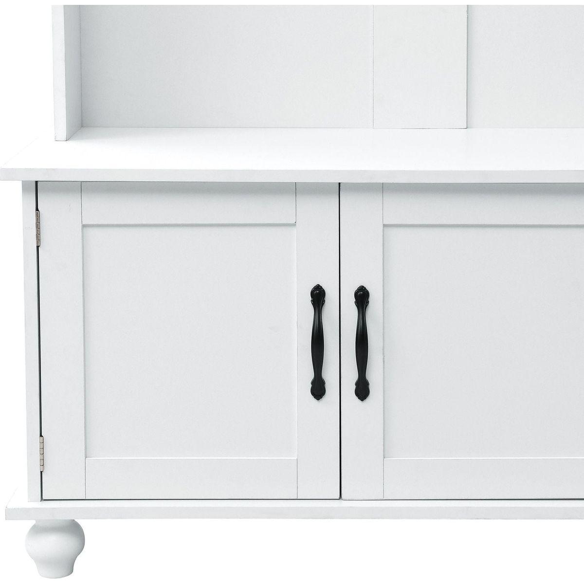 Modern Style Hall Tree with Storage Cabinet and 2 Large Drawers, Widen Mudroom Bench with 5 Coat Hooks, White