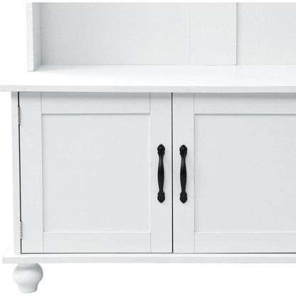 Modern Style Hall Tree with Storage Cabinet and 2 Large Drawers, Widen Mudroom Bench with 5 Coat Hooks, White