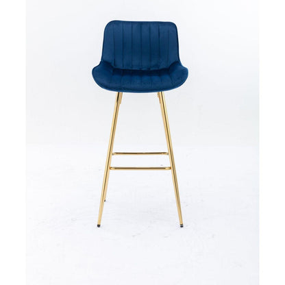 26 Inch Set of 2 Bar Stools, with Steel Frame Footrest Velvet Fabric Golden Leg Simple Bar Stool, BLUE