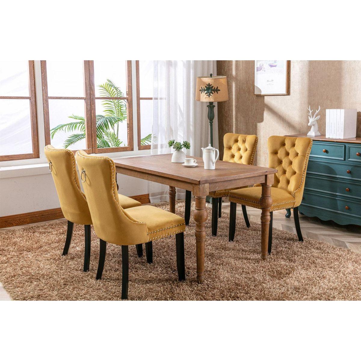 Nikki Collection Modern, High-end Tufted Solid Wood Contemporary Velvet Upholstered Dining Chair with Wood Legs Nailhead Trim 2-Pcs Setloden