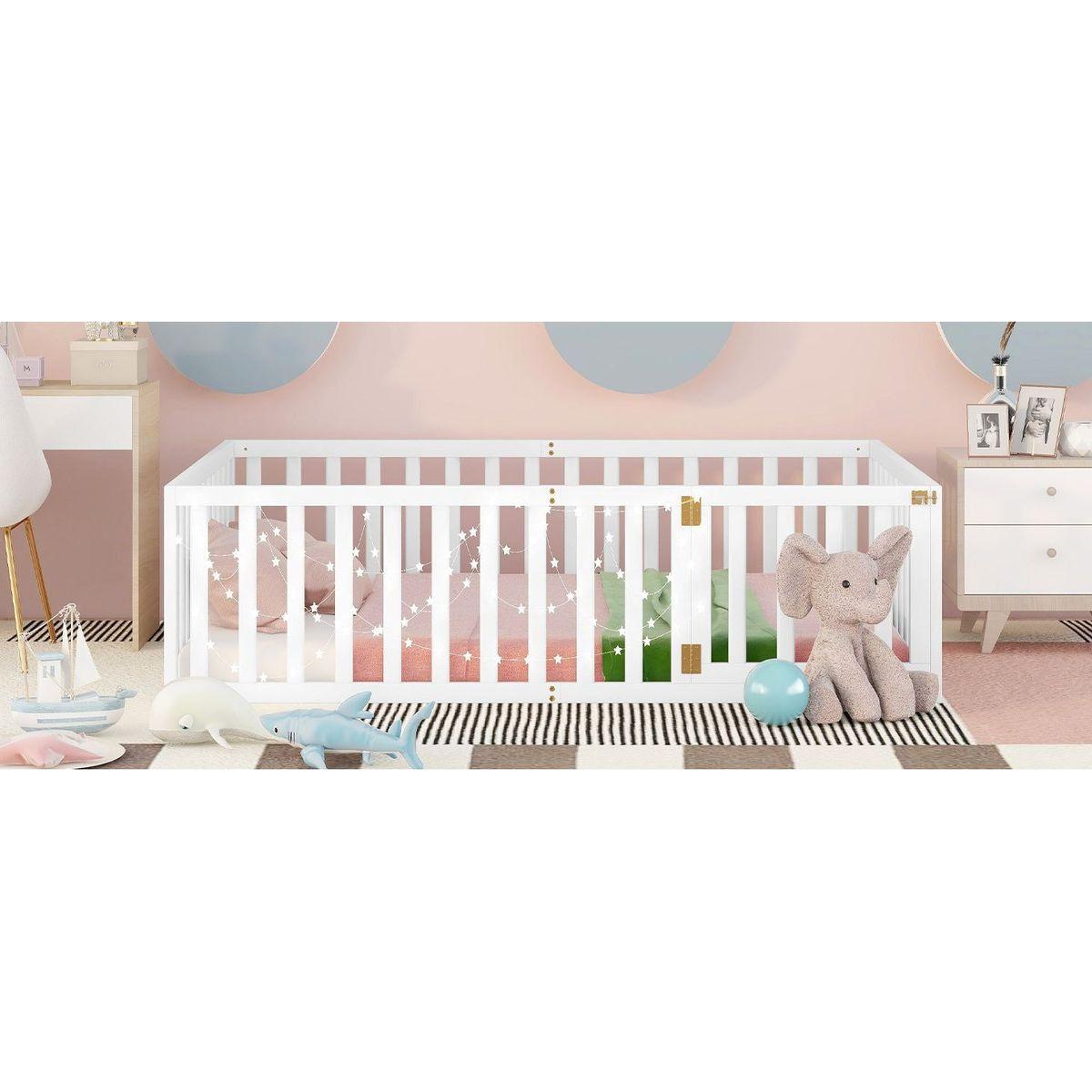 Full Size Wood Daybed Frame with Fence, White - Streamdale Furniture