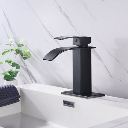 Waterfall Spout Bathroom Faucet, Single Handle Bathroom Vanity Sink Faucet