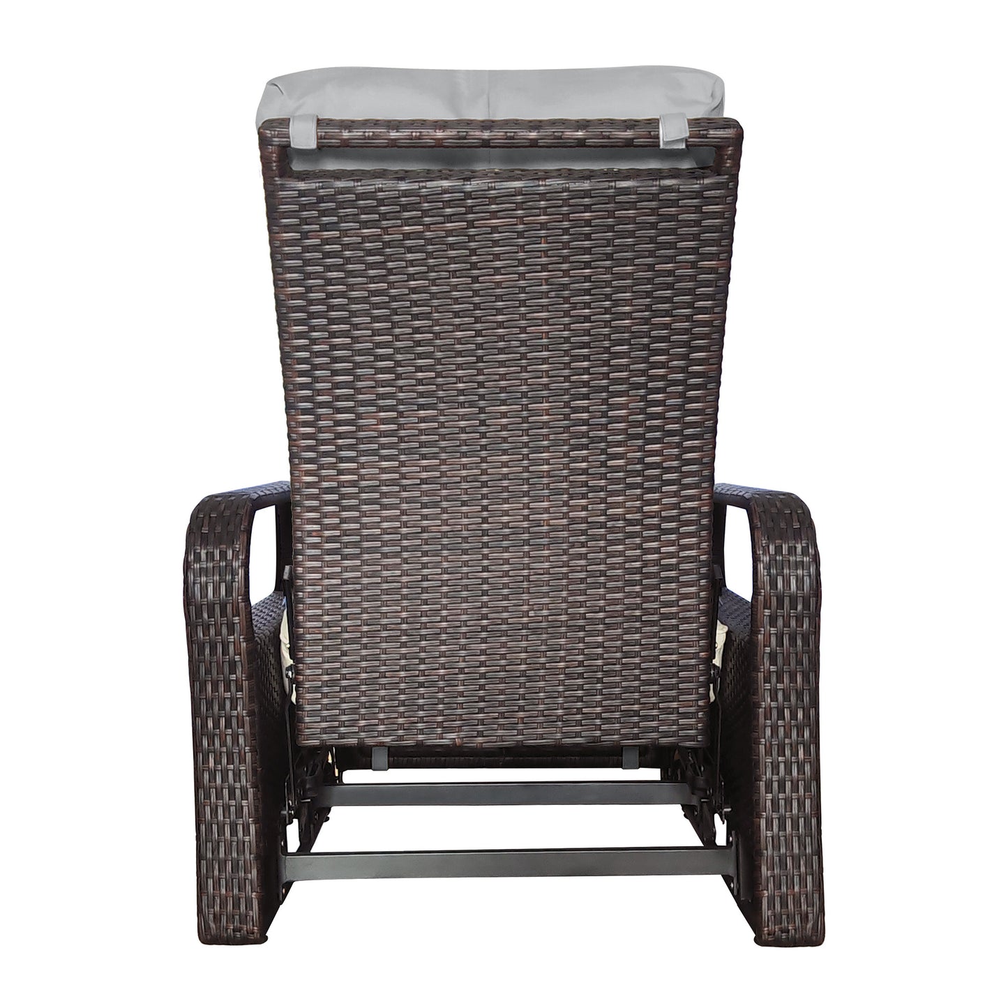 Outdoor Recliner, Automatic Adjustable Wicker Lounge Recliner Chair with Comfy Thicken Cushion, All Weather Aluminum Frame, Brown Wicker + Grey Cushion