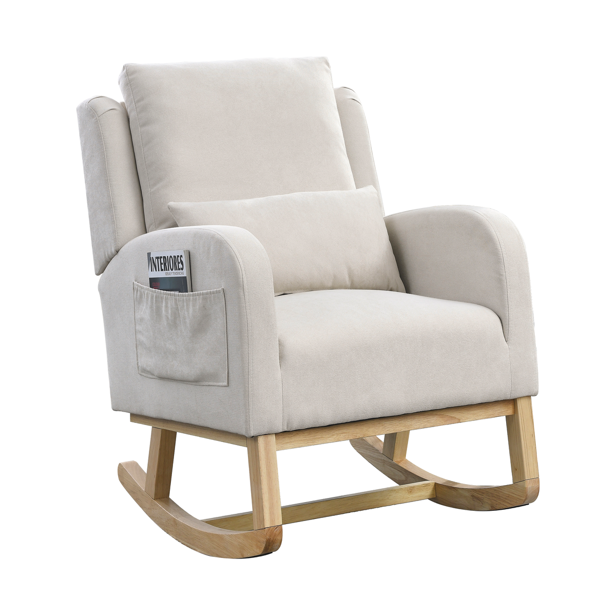 27.5" W Modern Accent High Back Living Room Casual Armchair Rocker with One Lumbar Pillow, Two Side Pockets.