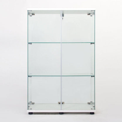 Two Door Glass Cabinet Glass Display Cabinet with 3 Shelves, White