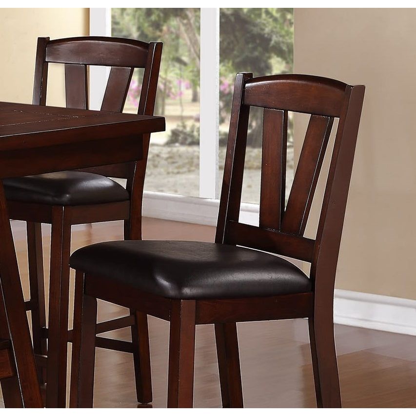 Dark Walnut Wood Framed Back Set of 2 Counter Height Dining Chairs Breakfast Kitchen Cushion Seats