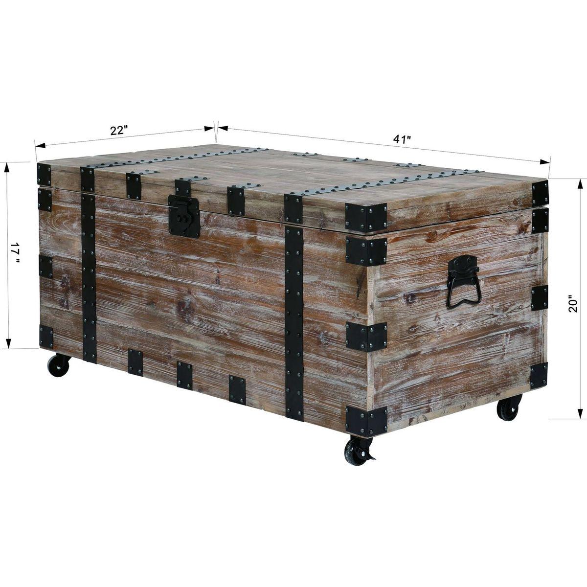 Antique Reclaimed Wood Gray Trunk Table And Side Table S/3 with Large Storage Dress Up Your Liviing Room