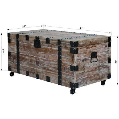 Antique Reclaimed Wood Gray Trunk Table And Side Table S/3 with Large Storage Dress Up Your Liviing Room