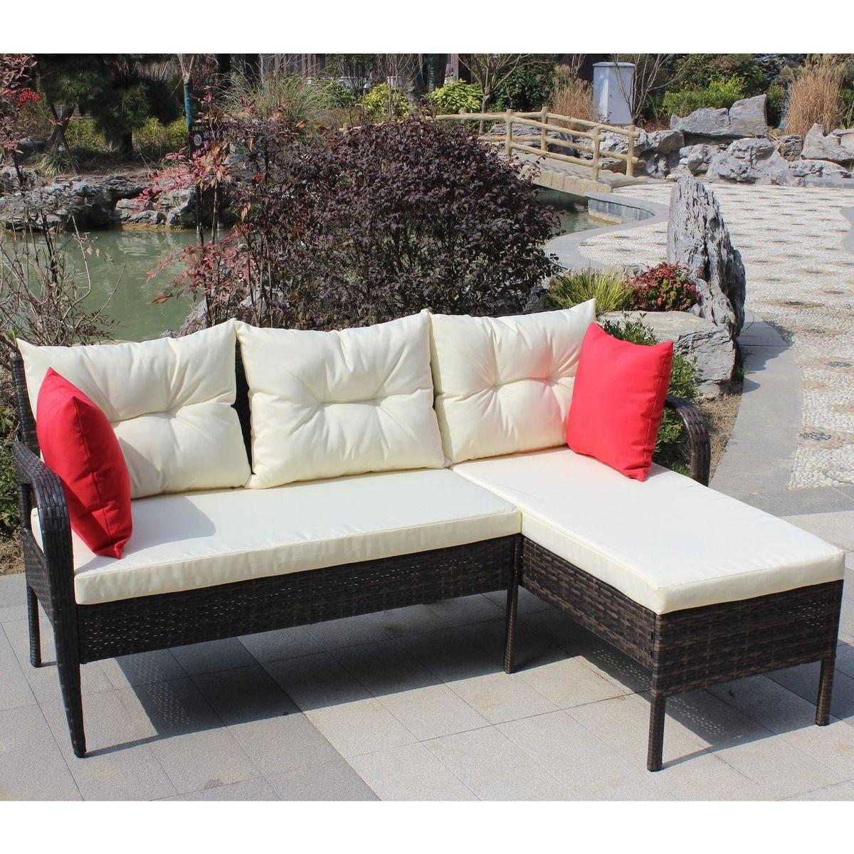 Outdoor patio Furniture sets 2 piece Conversation set wicker Ratten Sectional Sofa With Seat Cushions (Beige Cushion) - Streamdale Furniture