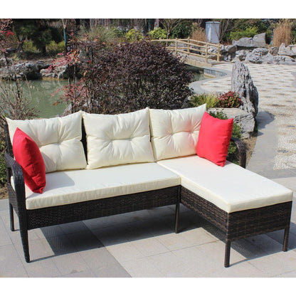 Outdoor patio Furniture sets 2 piece Conversation set wicker Ratten Sectional Sofa With Seat Cushions (Beige Cushion)