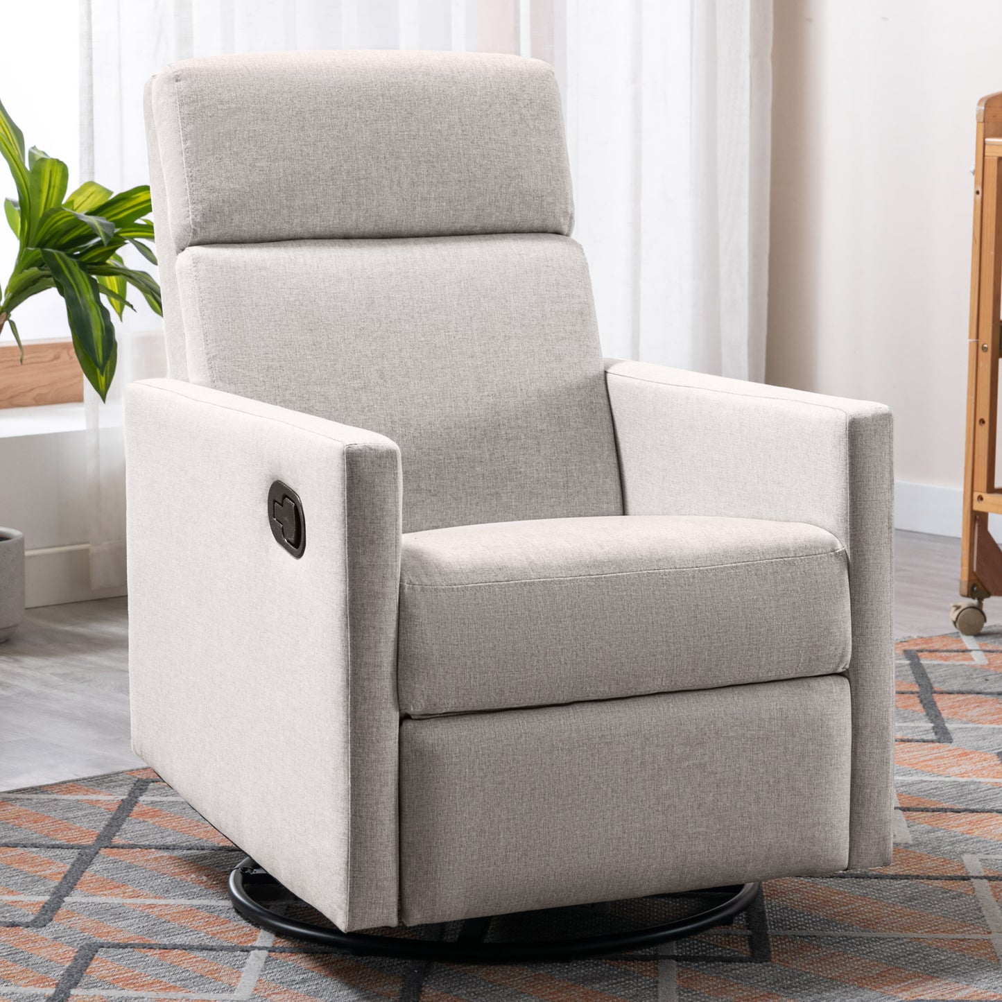 Modern Upholstered Rocker Nursery Chair Plush Seating Glider Swivel Recliner Chair, Tan