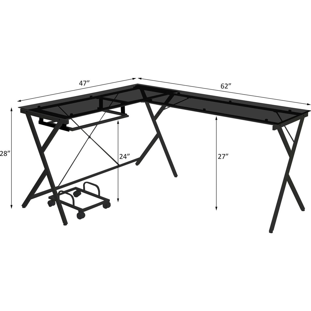 Dazenus Computer Desk in Black Glass & Black Finish