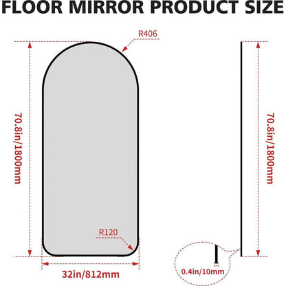 Arch Full Length Mirror 71"x32" Big Full Body Mirror for Bedroom Oversized Floor Mirror Large Standing Mirror Living Room Dressing Mirror Leaning Against Wall, Aluminum Frame, Black