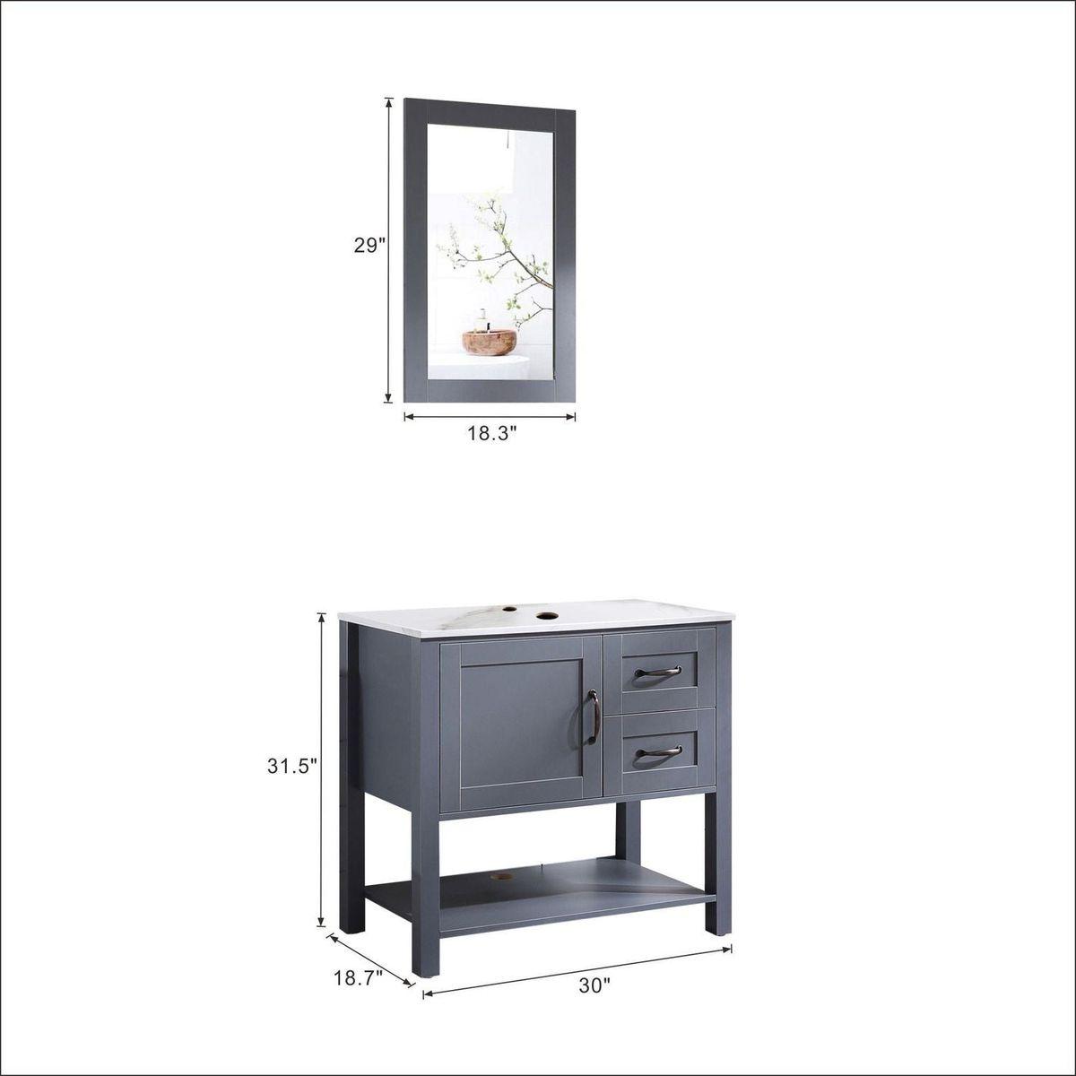 30in Gray Bathroom Vanity w/ Mirror and Top Only