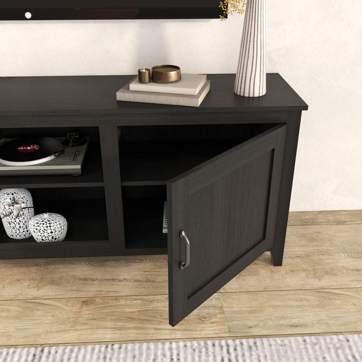 TV Stand Storage Media Console Entertainment Center, Tradition Black, with doors