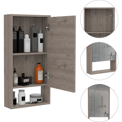 Mariana Medicine Cabinet, One External Shelf, Single Door Mirror Two Internal Shelves -Light Gray