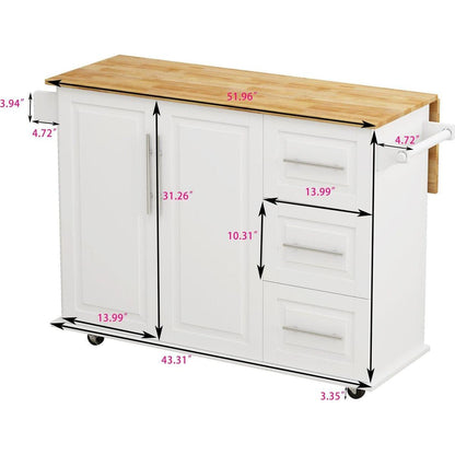 Kitchen Island Cart with 2 Door Cabinet and Three Drawers, 43.31 Inch Width with Spice Rack, Towel Rack (White)