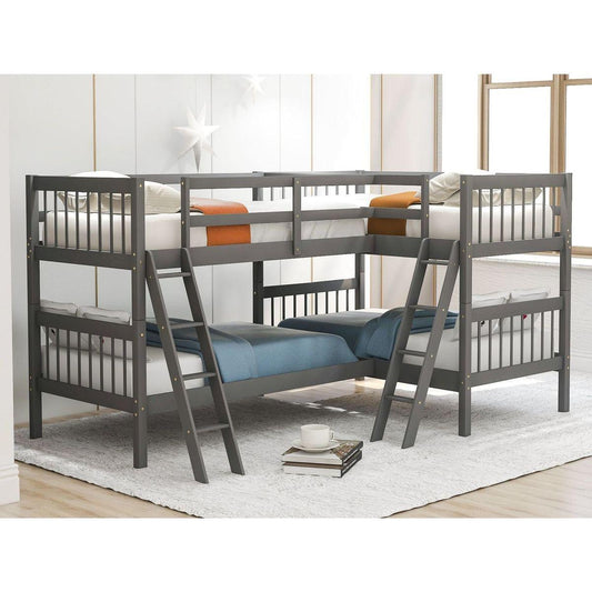 L-Shaped Bunk Bed with Ladder,Twin Size-Gray