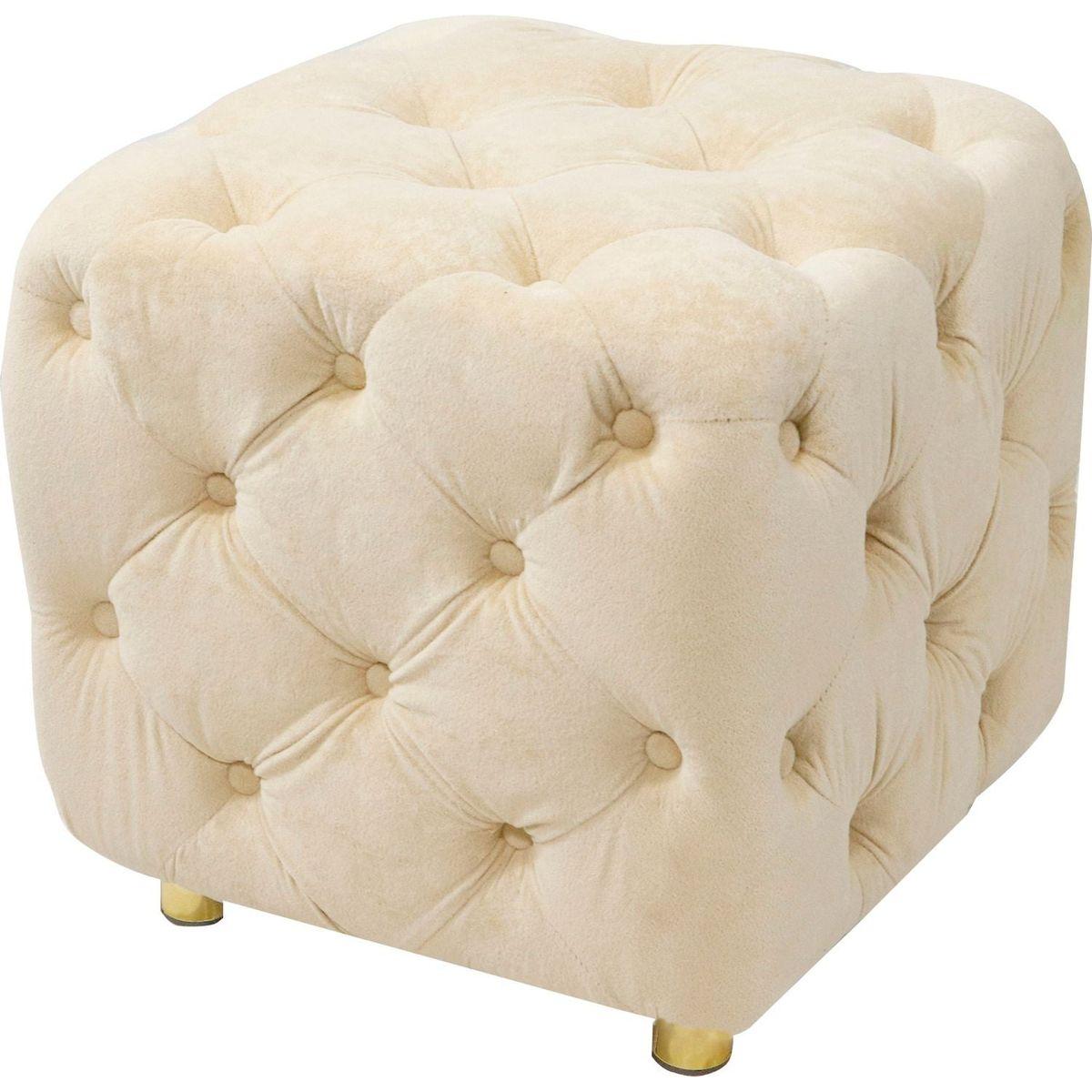 Beige Modern Velvet Upholstered Ottoman, Exquisite Small End Table, Soft Foot Stool, Dressing Makeup Chair, Comfortable Seat for Living Room, Bedroom, Entrance