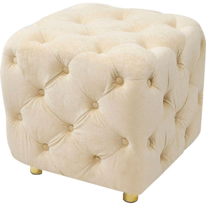 Beige Modern Velvet Upholstered Ottoman, Exquisite Small End Table, Soft Foot Stool, Dressing Makeup Chair, Comfortable Seat for Living Room, Bedroom, Entrance