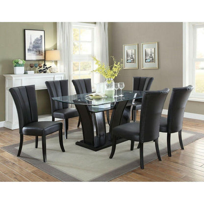 Black Faux Leather Upholstered Lines back Set of 2pc Chairs Dining Room Wide Flair back Chair