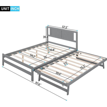 Full Size Platform Bed with Adjustable Trundle, Gray