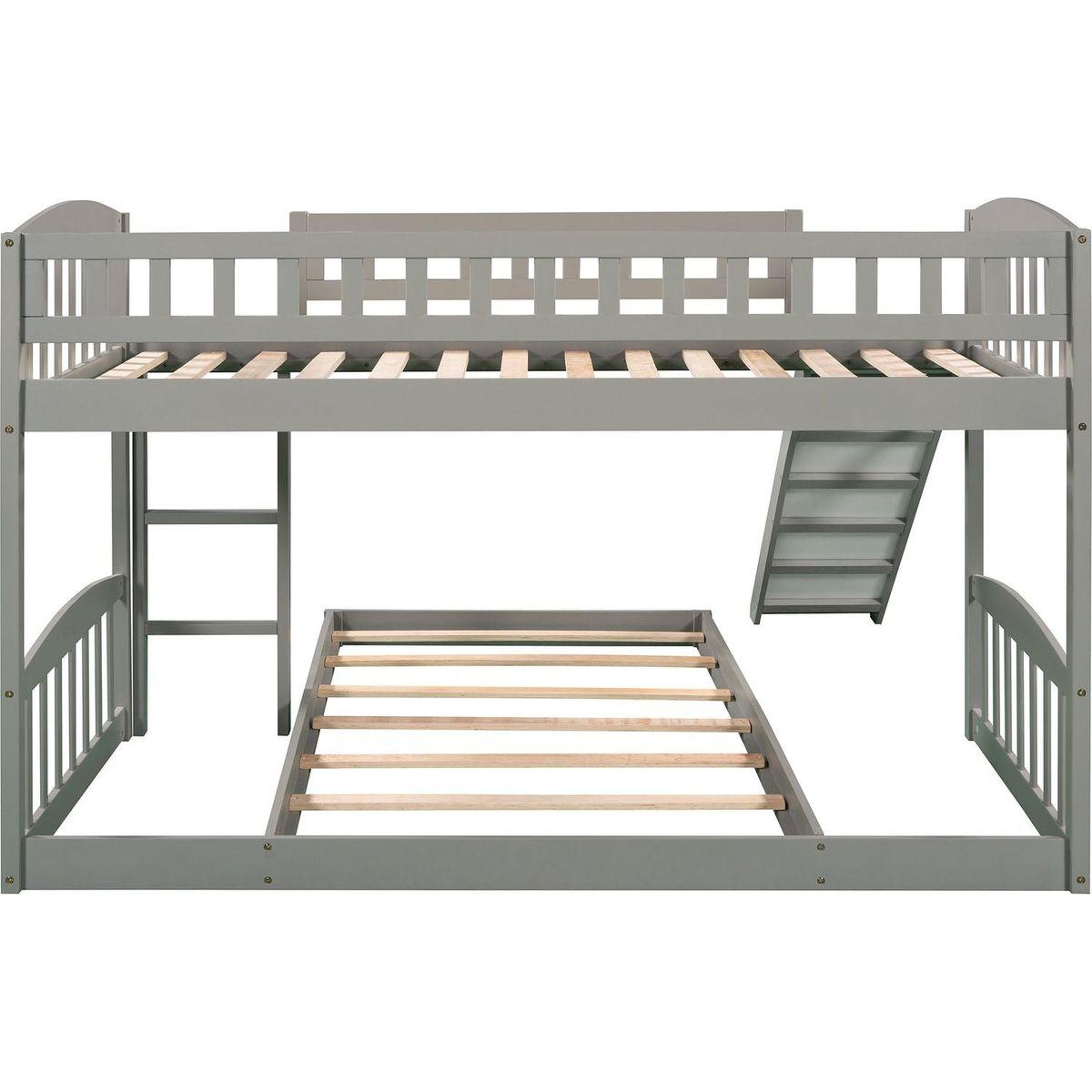 Twin Over Twin Bunk Bed with Slide and Ladder, Gray