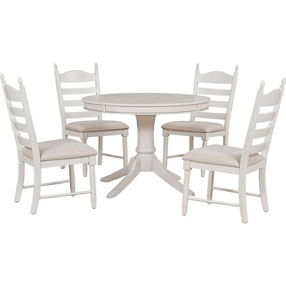 5-Piece Retro Functional Dining Table Set Wood Round Extendable Dining Table and 4 Upholstered Dining Chairs (Antique White) - Streamdale Furniture