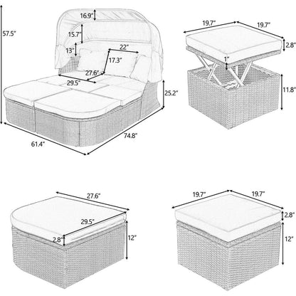 Outdoor Patio Furniture Set Daybed Sunbed with Retractable Canopy Conversation Set Wicker Furniture Sofa Set